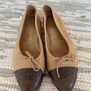 CHANEL Beige and Dark Brown Women's Flats